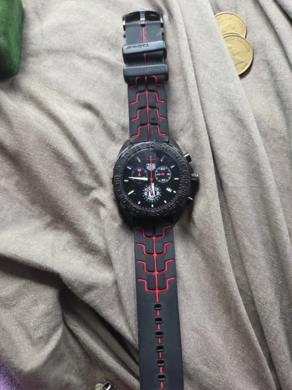 TAG Heuer Black Dial Chronograph Watch with Red Accents